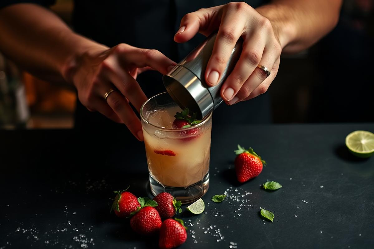 Hands shaking a cocktail