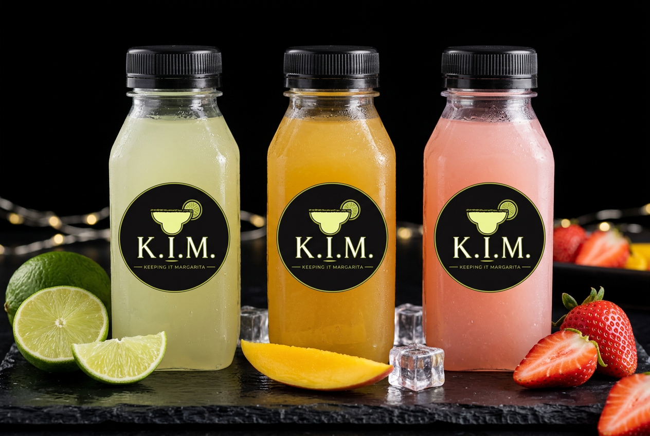 K.I.M. six-ounce bottled margaritas with fresh fruit